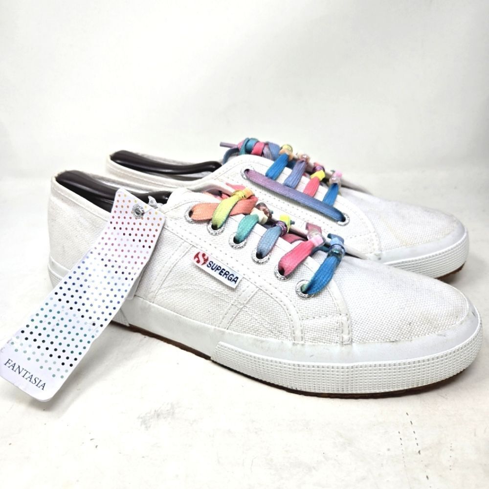 Superga 2750 White Sneakers with Multicolor‎ Laces Size 10W | 8.5M
